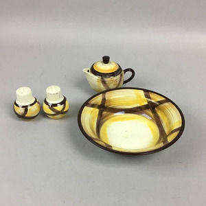 Vernonware Organdie Salt and Pepper Shaker , Creamer, and Bowl Mid Century